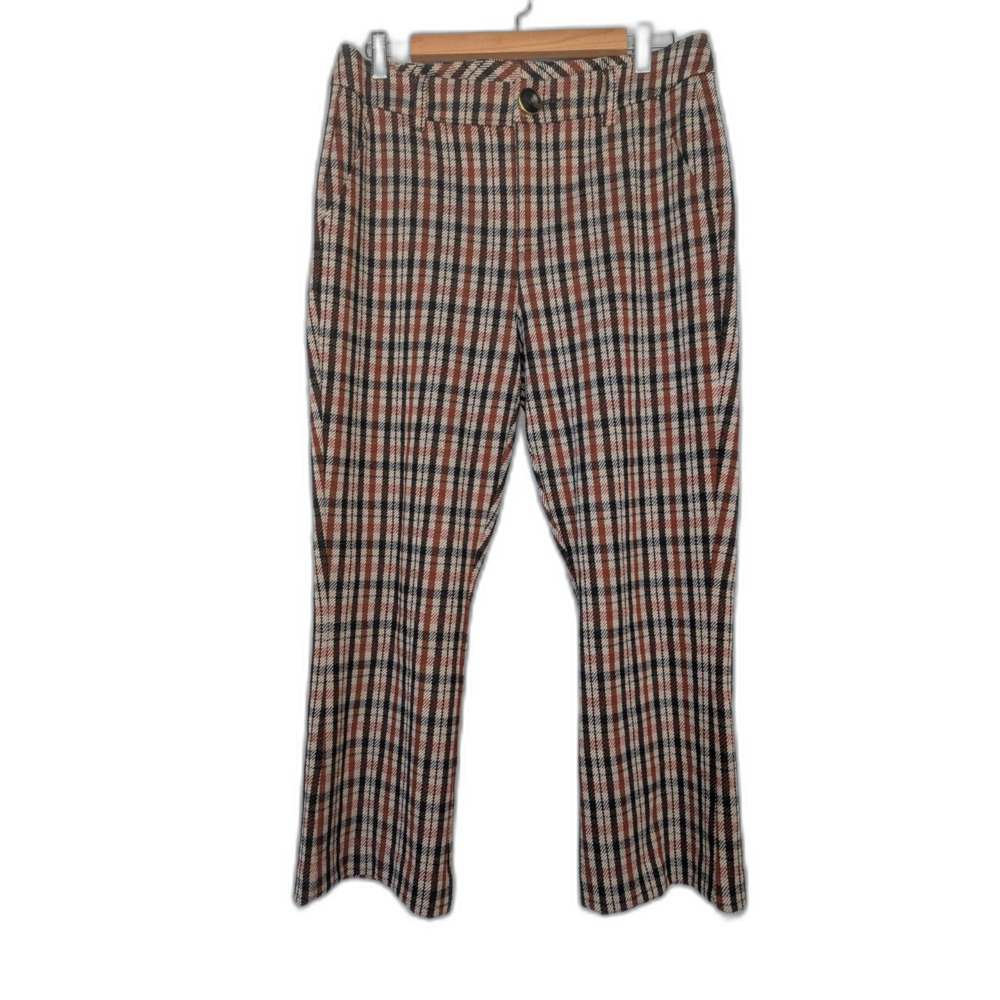 Cabi Jazzy Kick Flare Plaid Pants Brown Rust Boho Dark Academia Trouser